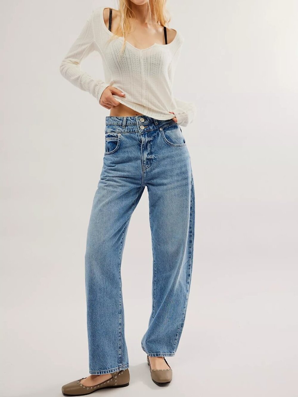 Frame Double Waist Long Barrel Jean 23 00